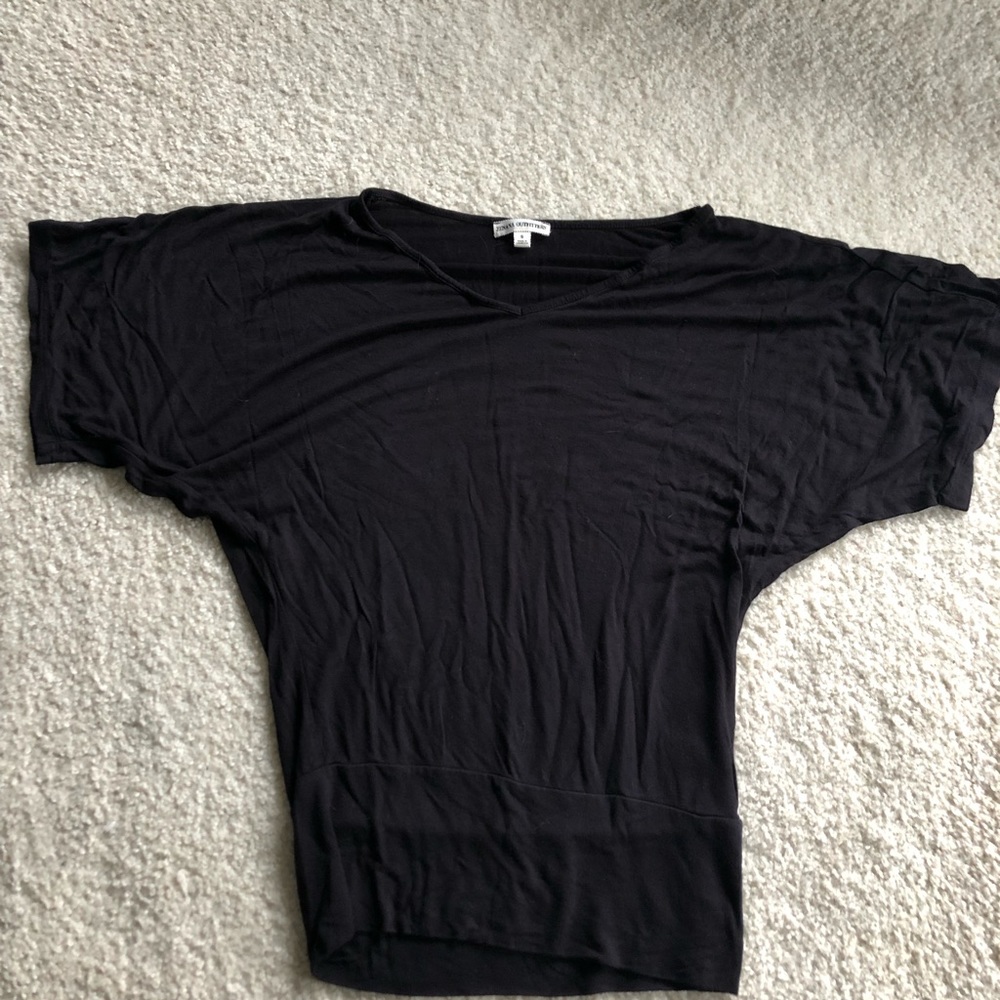 Black stretchy dolman sleeve v-neck tee.